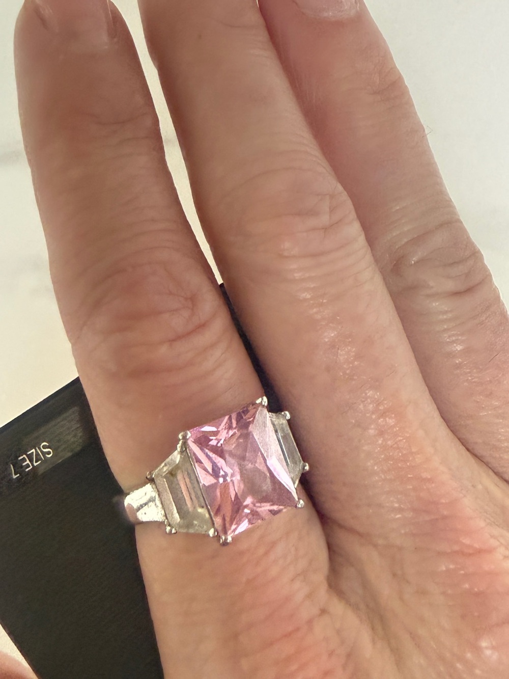 New Vince Camuto pink gemstone silver ring statement Sparkly Sz 7